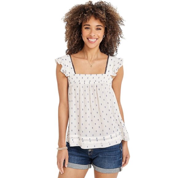 Maurices Blouse Size Large Square Neck Smocked Flutter Sleeve Ruffle Summer NEW - Picture 1 of 9